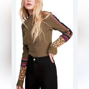 Free People Sz S Thermal Top waffle lace moto shirt purple green